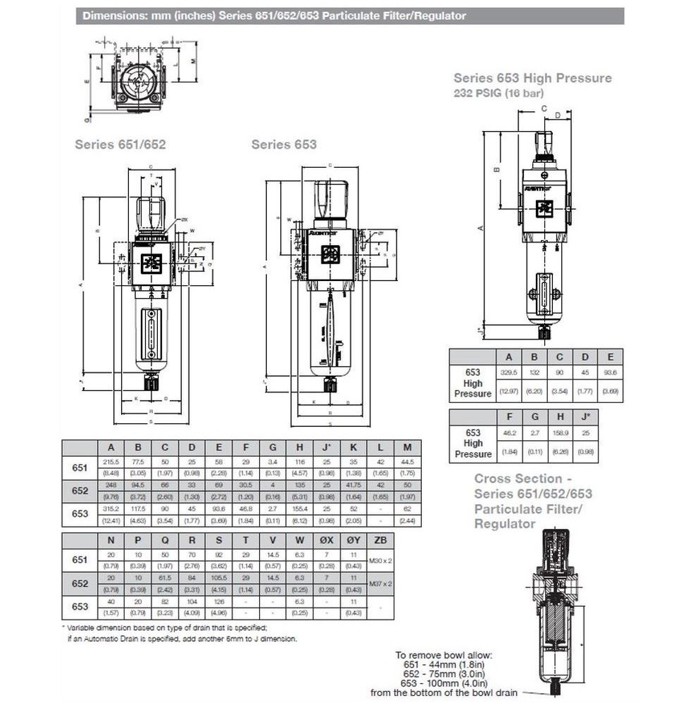 8652APBP4NA00GN NUMATICS/AVENTICS PARTICULATE FILTER/REGULATOR<BR>652 SERIES 1/2" NPT, 5MIC, 7-125PSI, PB W/BG, SEMI AD, NPT GAUGE PORT